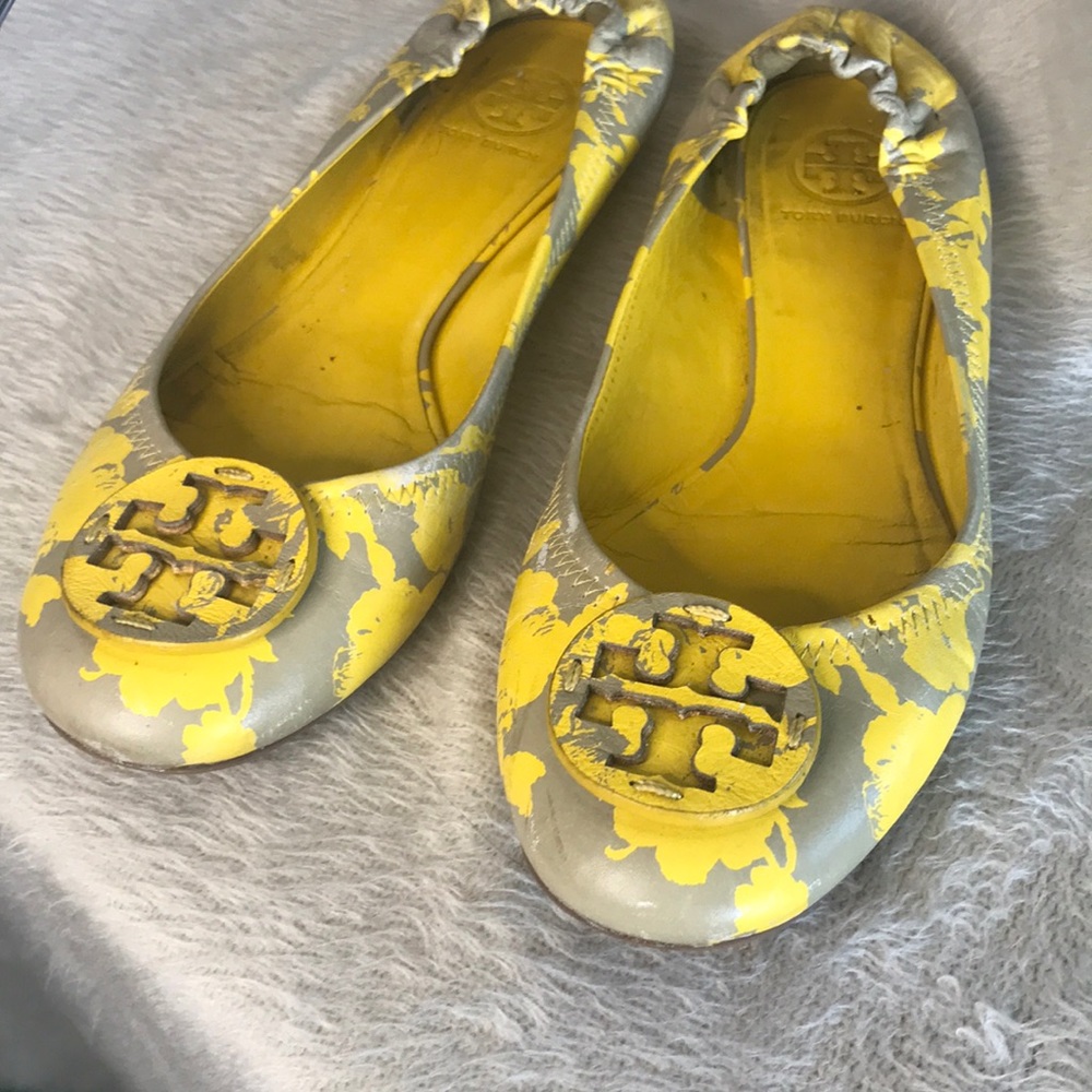 Tory Burch yellow/ gray Reva flats size 10